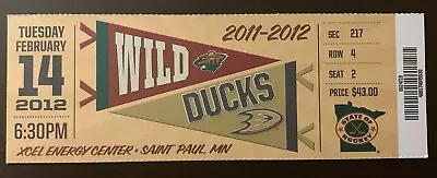 Minnesota Wild 2/14/2012 NHL Ticket Stub Vs Anaheim Ducks • $5.95