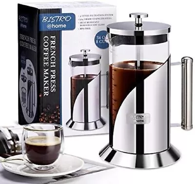 Bistro @Home - French Press Coffee Maker -  8Cup/32oz - Stainless Steel - NWT • $19.49