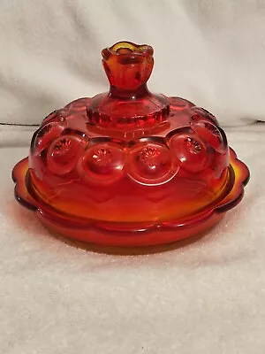 Vintage L E Smith Moon And Stars Amberina Red Glass Covered Dish • $24.99
