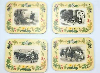 Vintage Handmade Coasters Farming Scene Real Life Picture Floral Border • $21.99