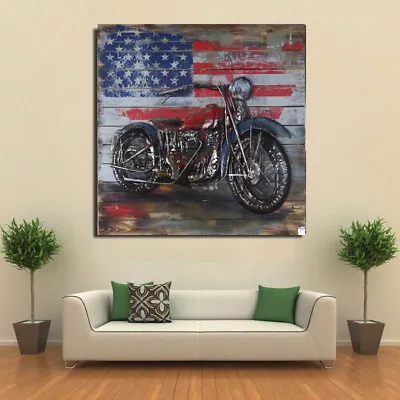 Wall Arts: Motorcycle Metal Wall Art American 3 D Decor For Harley Iron Gift LRG • $199.50