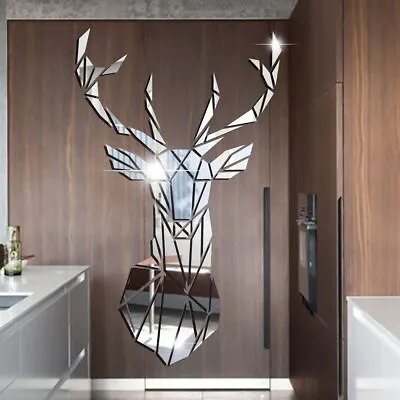 £5.50 • Buy Style Wall Art Living Room Mural 3D Deer Head Stickers Mirror Surface Decals