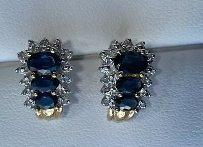 14k Yellow Gold Sapphire And Diamond Earrings  • $487