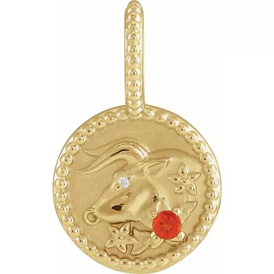 14K Yellow Gold Mexican Fire Opal And .0025 CTW Diamond Taurus Charm/Pendant • $476