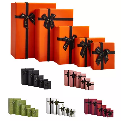 Set Of 5 Gift Boxes With Lid Ribbon Presentation Favour Box Present Packing Box • £12.95