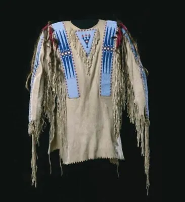 Old Style Native American Buffalo Beaded Fringes Powwow Regalia War Shirt  NLS66 • $178.20