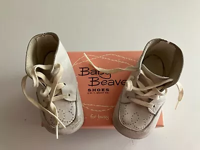Vintage 1950s/60s Baby Beaver White Leather Baby Shoes Size 1 W/Box • $9.99