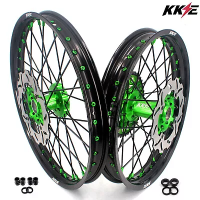 KKE 21/19'' Wheels Rims Fit Kawasaki KX125 KX250 1993-2002 CNC Green Hubs Discs • $749