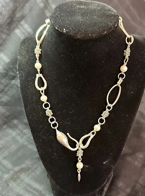 Michael Dawkins 925 Sterling Silver 14k Gold Pearl Station Chain Necklace 17.5” • $175