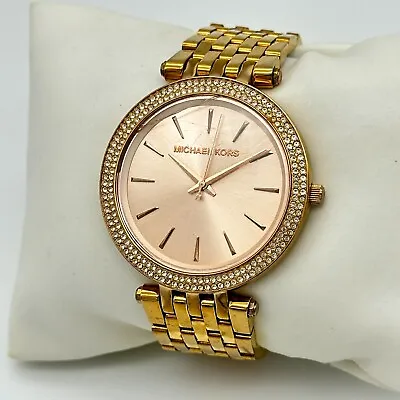 CRACKED Ladies MICHAEL KORS Darci Rose Gold Tone Crystal Accent Watch MK-3192 • $26.99