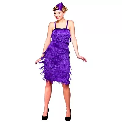 Adult Purple CHARLESTON JAZZ FLAPPER Long Fancy Dress Ladies Costume UK 6-24 • £5.98