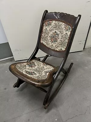 Vintage/Antique Tapestry Carved Wood Folding Rocker Rocking Chair Victorian BLN • $99.95