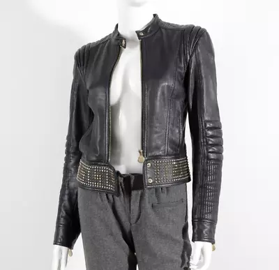 Women's VERSACE Leather Black Jacket EUR34 US4 160/80A • $250