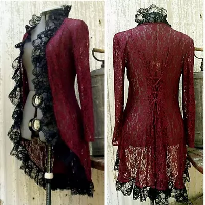 Medieval Gothic Lace Long Sleeve Cardigan Dress Halloween Cosplay Pirate Jacket • $40.42