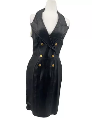 Vtg 90s Michael Hoban S Black Leather Suede Sleeveless Dress North Beach • $349.99