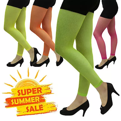 Ladies Sexy Neon Coloured Footless Fishnet Tights Fancy Dress Costume Accessory • £6.95