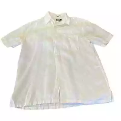 POETA MODA Men’s White Linen Button Front Short Sleeve Casual Shirt Size Large • $17.95