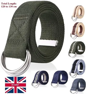 Canvas Belts Men Ladies D-Ring Web Belts Sliver Buckle Rope Military Cloth - UK • £5.89