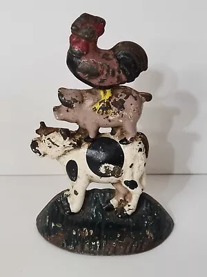 VTG Cast Iron Cow Pig Rooster Door Stop 7 3/4  H Farmhouse Barn Decor Animals • $15.99