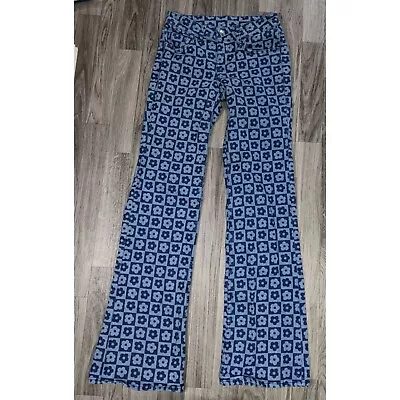 Divided By H&M Womens Size 2 Pockets Floral Geometric Flare Denim Blue Jeans • $15.42