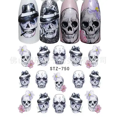 Nail Art Stickers Decals Transfers Halloween Goth Smoking Skulls STZ750 NS37 • $2.95