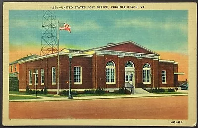 Virginia Beach Virginia United States Post Office VTG Linen Postcard Posted 1942 • $2.97