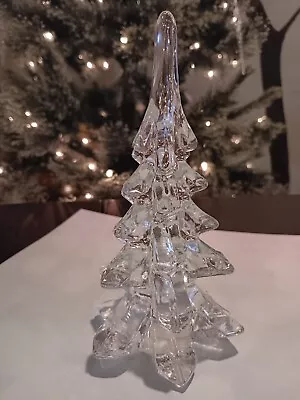 Vintage Silvestri? Clear Crystal Art Glass Christmas Tree Figurine Decor 6.5” • $20