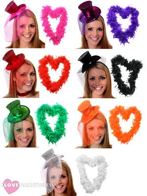 £9.49 • Buy Mini Glitter Top Hat And Feather Boa Ladies Burlesque Hen Night Fancy Dress