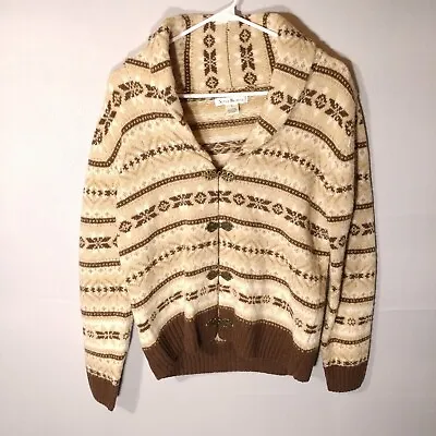 Vintage Susan Bristol Womans Small Brown Fair Isle Nordic Latch Cardigan Sweater • $14