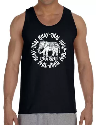 Men's Muay Thai Elephant Black Tank Top T-Shirt MMA Fighting Thailand Karate Gym • $12.99