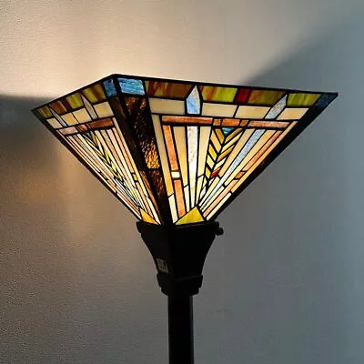 Tiffany Torchiere Floor LampStained Glass Lamp ShadeVintage Antique Mission... • $252.28