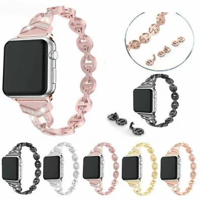 $16.99 • Buy For Apple IWatch Series 8 7 6 5 4 3 21 SE Bling Stainless Steel Wrist Band Strap