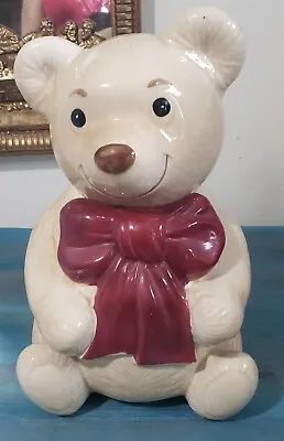 Metlox Brown Bear With Red Bow Teddy Bear Collectible Ceramic Cookie Jar Vintage • $19