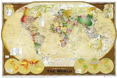 World Map Poster Large Classroom USA Wall Print 24 X36  Unframed Multicolor • $17.99