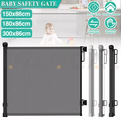 150/180/300CM Extra Wide Retractable Baby Safety Gate Stairs Dog Pet Fence Guide • $42.99