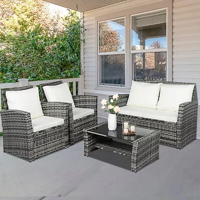 Rattan Garden Furniture 4 Seater Corner Sofa Dining Table Outdoor Set(Grey) • £414.79