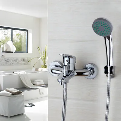 Wall Mounted Bathroom Chrome Rainfall Bathtub Shower Mixer Tub Tap Faucet Set • $39.99