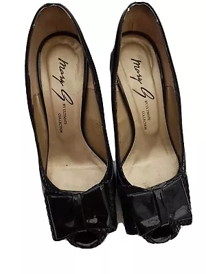 Mary G By Ultimate Collection Size 3 Black Leather Peep Toe Heels Court Shoe    • £24.99