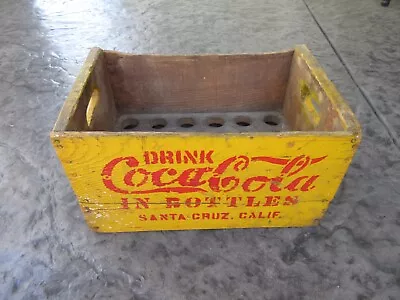 Vintage Coca Cola Coke Yellow Wooden Bottle Crate Box Santa Cruz Hutchinson? • $275