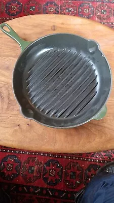 Le Creuset Cast Iron Round Griddle Skillet Grill Frying Pan Green 26cm Vintage • £35