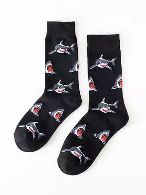 Cool Shark Pattern Crew Socks For Men Fun Socks Funky Socks Novelty Socks • $6.32