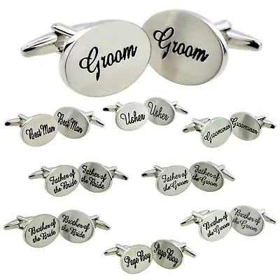 Deluxe Brushed Finish Oval Wedding Script Cufflinks Supplied Unboxed • £3.99