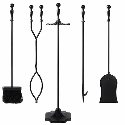 Black Wrought Iron Fireplace Fire Pit Toolset 5 Pcs Tool Set Poker Shovel Brush • $59.95