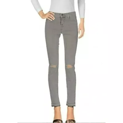 J Brand Jeans Size 28 X 28 Skinny Leg Silver Fox Gray Womens Distressed • $18.74