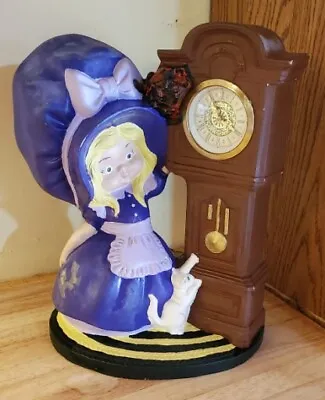 Vintage 1974 Ceramic Girl W/ Bonnet Grandfather Clock  & Cat Byron Molds WORKS!! • $55.08