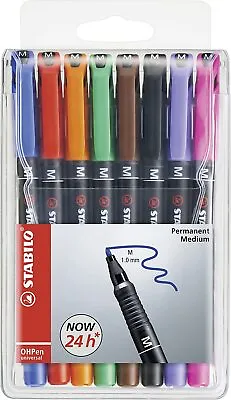 Stabilo Permanent OHP Pens CD DVD Marker Pens - Wallet Of 8 - Assorted Colours • £9.99