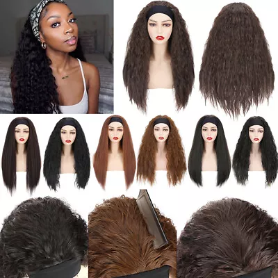 Women Full Headband Wig Hesband Wig As Human Hair Long Corn Curly Wavy Yaki Hair • $11.50