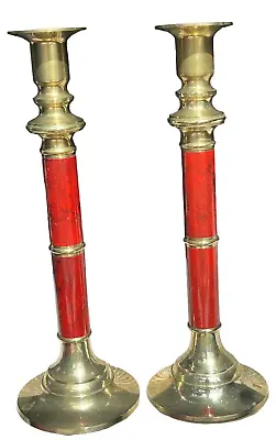 $15.22 • Buy VTG Andrea By Sadek Red Burgundy And Brass Taper Candle Holders 80s Sticks