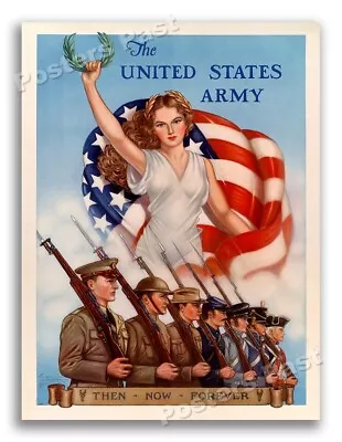 1940 “US Army - Then Now Forever” Vintage Style WW2 Recruiting Poster - 18x24 • $13.95