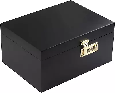 Wooden Box With Hinged Lid And Lock Premium Keepsake Decorative Storage Box For  • $44.99